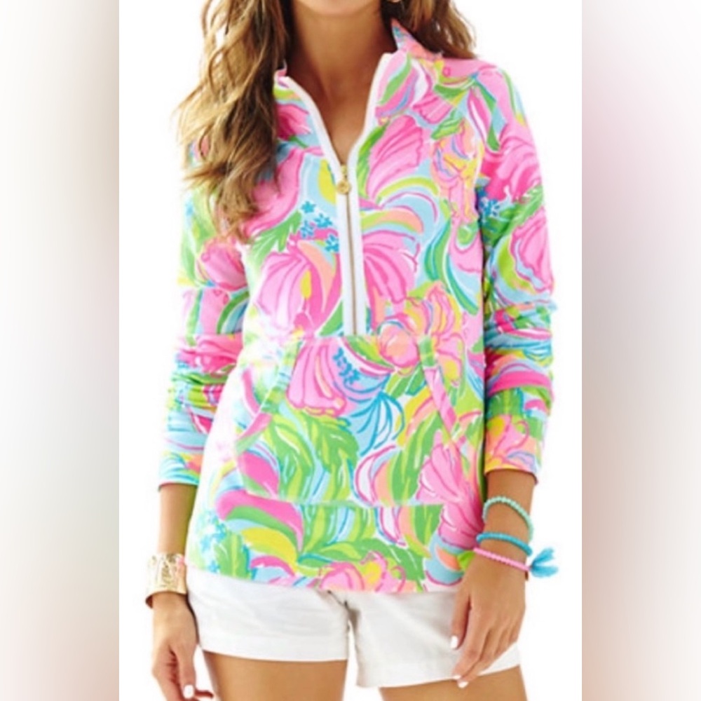 Lilly Pulitzer Skipper Popover UPF50 Pink Green XS Coastal Print